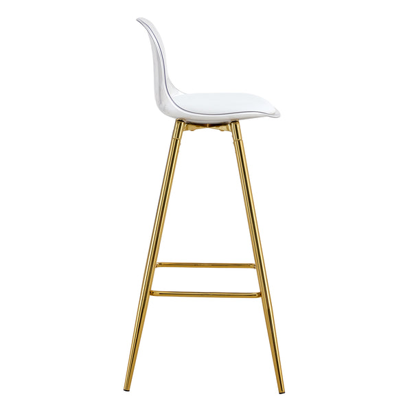 English Elm Modern White+Gold Upholstered Bar Chair with Metal Legs, Compact Waterproof PU Seat, Easy 10-15min Assembly W1512P400706