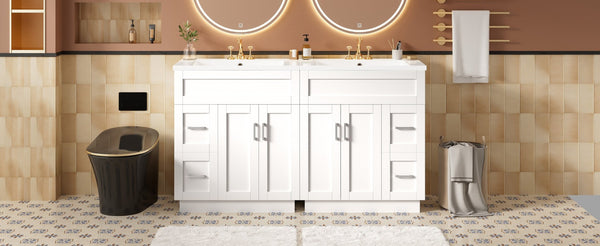 English Elm [video] 60 Inch Dual Sink Bathroom Vanity Mdf Cabinet Soft Close Doors Resin N729P000018K