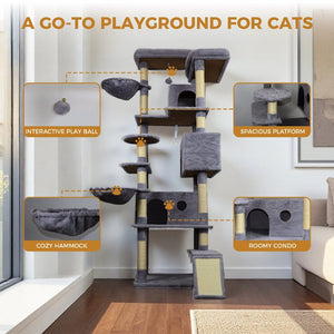 English Elm 71 Inch Floral Cat Tower with Condo Hammock Sisal Posts and Plush Perches for Large Breeds W243P326645