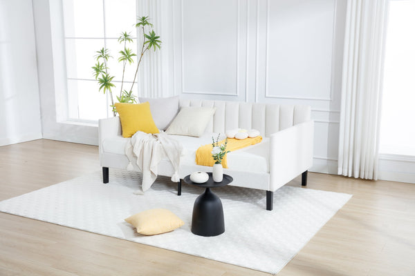 English Elm Elena Twin Size Ivory Bouclé Daybed with Ribbed Tufted Backrest, Foam Comfort, Durable 400LB Capacity B083P163439