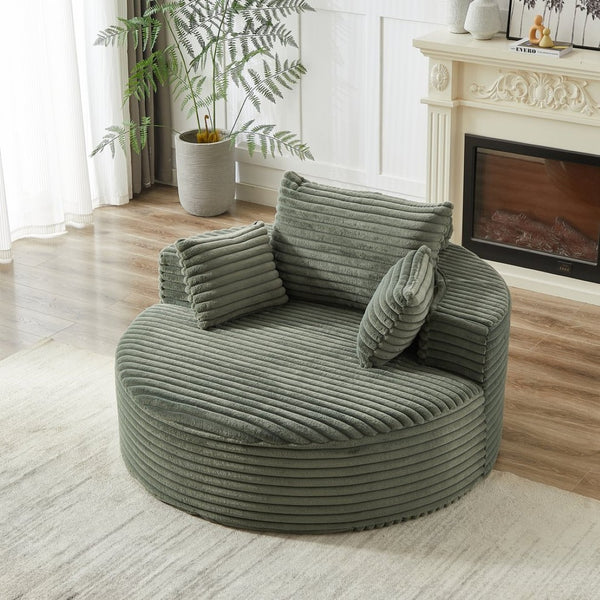 English Elm 55'l Chenille Round Sleeper Chair Fluffy Sculptural Seat for Living Room or Bedroom Green W834P401585