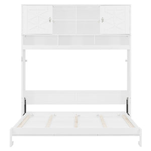 English Elm Queen Size Elegant Wall-Mounted Murphy Bed With Stylish Storage & Diamond Stripe Design, White N820S00062K-GIGA