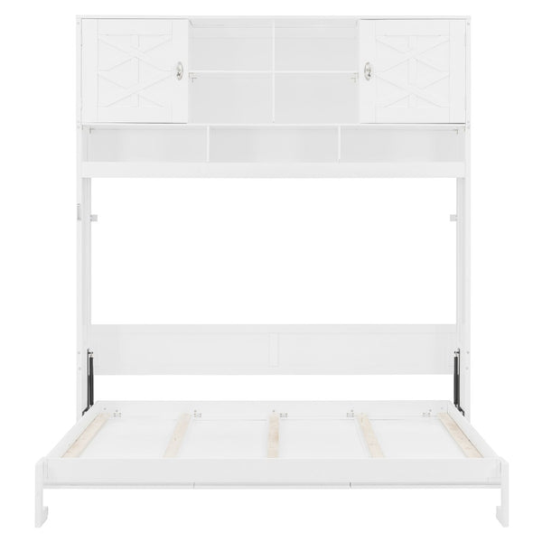 English Elm Queen Size Elegant Wall-Mounted Murphy Bed With Stylish Storage & Diamond Stripe Design, White N820S00062K-GIGA