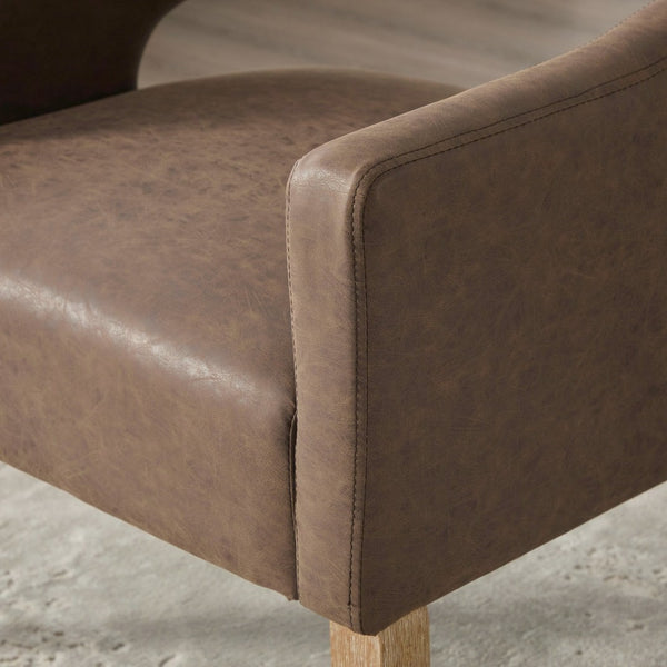 English Elm Modern Pu Leather Barrel Armchair Set of 4 with Sculpted Back Rubberwood Legs Coffee W3118S00032