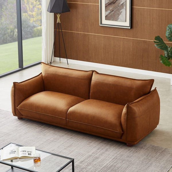 English Elm Ava Italian Leather Channel Tufted Sofa with Gold Legs for Modern Living Rooms B183P231996