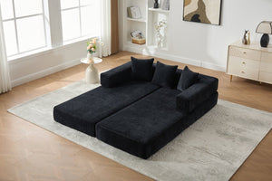 English Elm UNITED Folding Sofa Bed with Removable Cover Zipper, Chenille Memory Foam Sleeper for Small Spaces Black W1568P293809