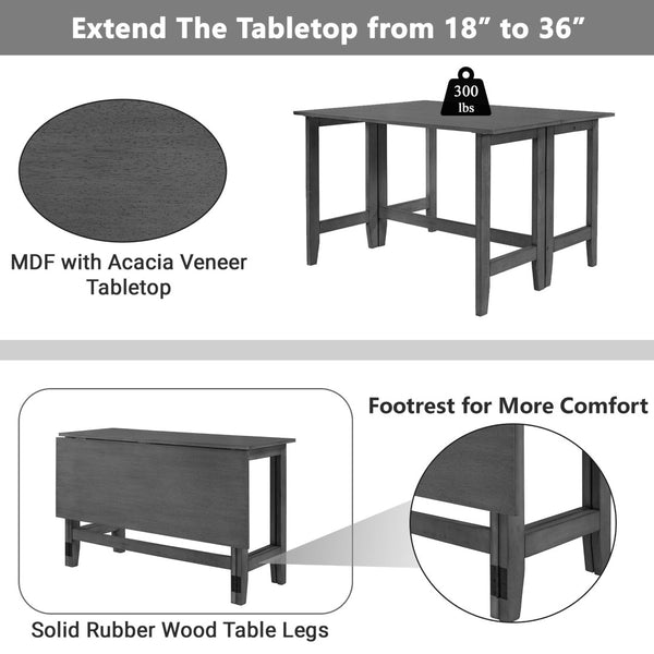 English Elm Topmax Farmhouse Drop Leaf Acacia Veneer Dining Table Seats Four Small Spaces Gray N717P379754E