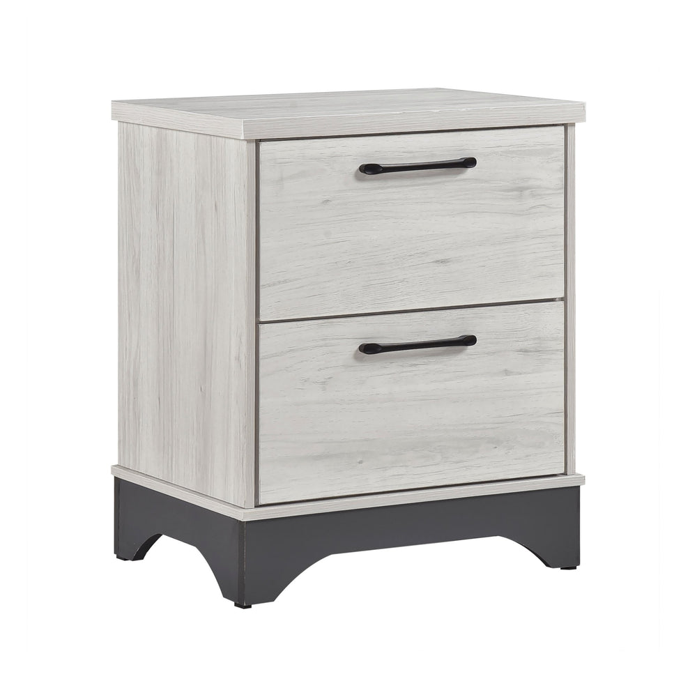 English Elm Contemporary Two-Tone White Oak & Gray 2-Drawer Nightstand with Black Bar Pulls, Fully Assembled, Modern B011P355267