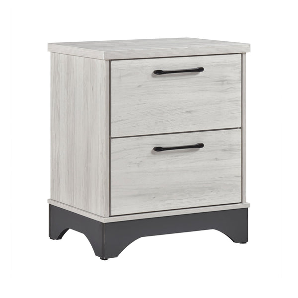 English Elm Contemporary Two-Tone White Oak & Gray 2-Drawer Nightstand with Black Bar Pulls, Fully Assembled, Modern B011P355267