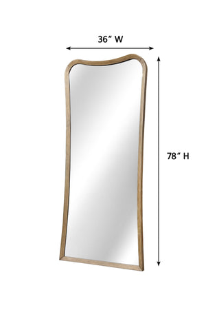 English Elm Floor Light Brown Eucalyptus Wood Floor Mirror — Full-Length Curved Frame, Lean or Wall-Mount Elegance and Warmth B2699P395411