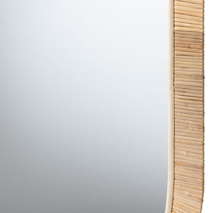 English Elm Modern Oval Rattan Woven Mahogany Frame Wall Mirror for Boho Entryway Decor B2750P467645