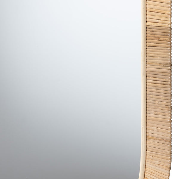 English Elm Modern Oval Rattan Woven Mahogany Frame Wall Mirror for Boho Entryway Decor B2750P467645