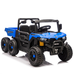 English Elm 24v Electric Kids Dump Truck 4wd Six Wheel Ride on with Remote Suspension Cargo Bucket Blue W1578P380843