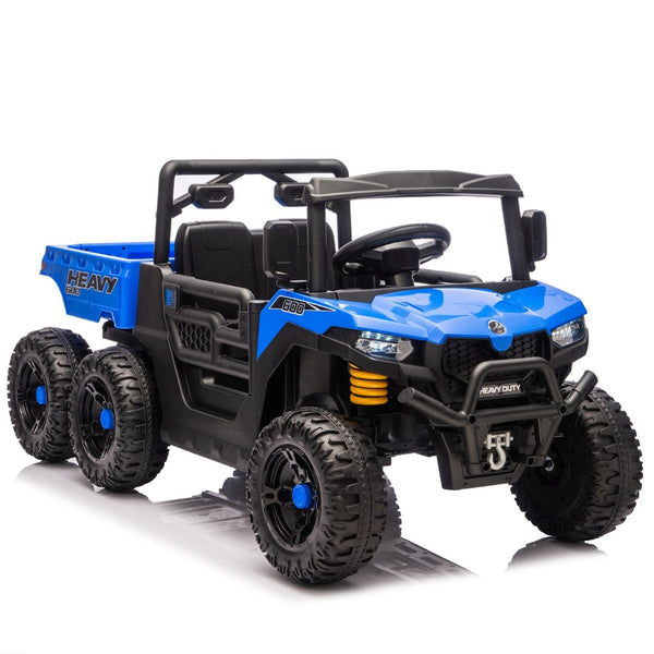 English Elm 24v Electric Kids Dump Truck 4wd Six Wheel Ride on with Remote Suspension Cargo Bucket Blue W1578P380843