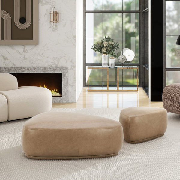 English Elm Jennifer Taylor Home - Pebble Rounded Triangle Cocktail Ottoman with 11-Layer Plywood Frame and Plush Tweed Upholstery Tan+Brown B2719P238434