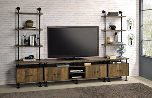 English Elm Rustic Industrial Water Pipe 2-Shelf TV Stand with 4 Cabinets, Cord Management for 60" TVs Black,Rustic B062P209172