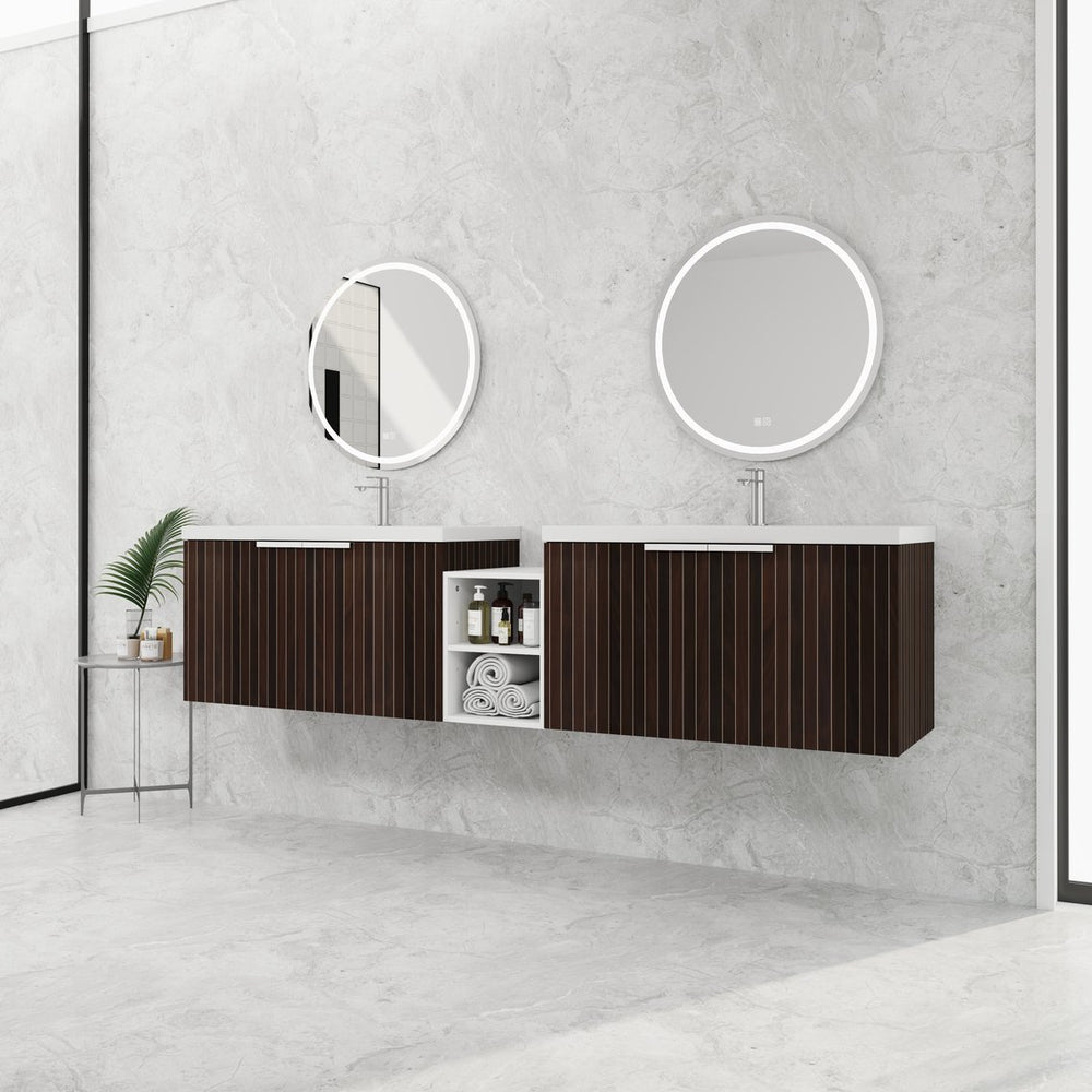 English Elm 82 Inch Wall-Mounted Bathroom Vanity with Resin Sink, Soft-Close Doors, Extra Shelves, Durable Eco Plywood W999S00262
