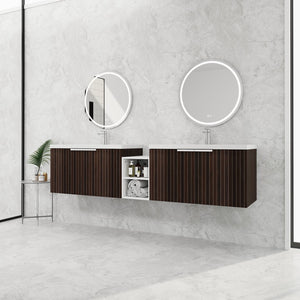 English Elm 82 Inch Wall-Mounted Bathroom Vanity with Resin Sink, Soft-Close Doors, Extra Shelves, Durable Eco Plywood W999S00262