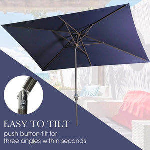 English Elm 6.5 X 10 Ft Rectangular Outdoor Patio Umbrella with Crank Tilt Uv Resistant Canopy Navy Blue B082P454958