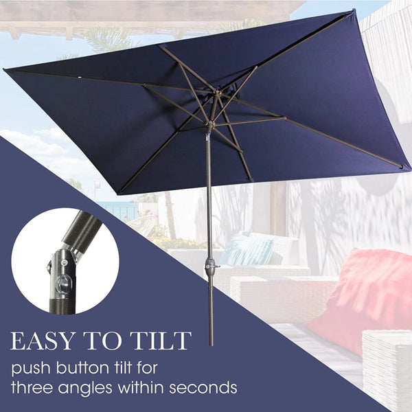 English Elm 6.5 X 10 Ft Rectangular Outdoor Patio Umbrella with Crank Tilt Uv Resistant Canopy Navy Blue B082P454958