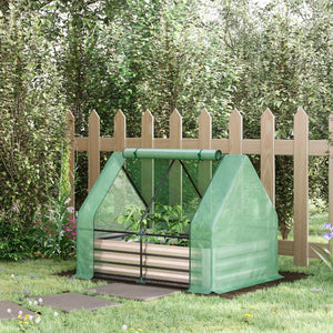 English Elm Outsunny Galvanized Raised Garden Bed With Mini Greenhouse Cover & Ventilation For Year-Round Growth W2225P174451-GIGA