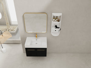 English Elm 30 Inch Wall-Mounted Vanity Set With Thick Resin Sink & 3-Tier Storage Rack For Stylish Bathrooms W999S00367