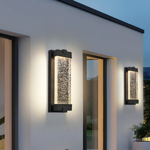 English Elm 19"(H) Black Aluminum Finish Outdoor Wall Light with Bubble Crystal Shade, 3000K LED, Weatherproof Sconce W2312P374979