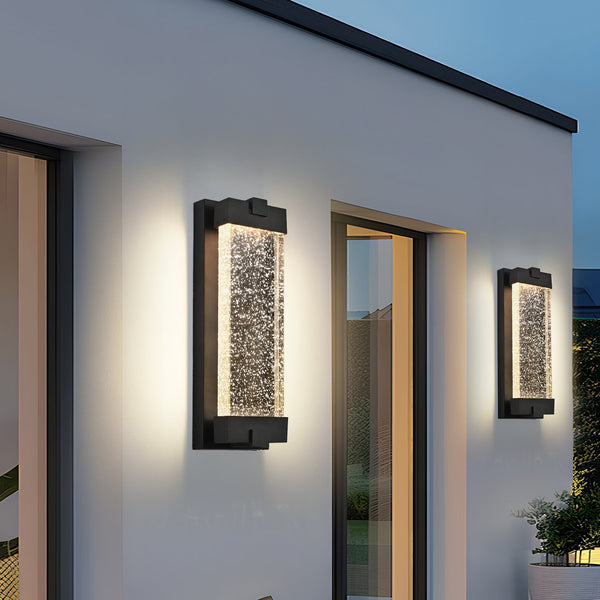 English Elm 19"(H) Black Aluminum Finish Outdoor Wall Light with Bubble Crystal Shade, 3000K LED, Weatherproof Sconce W2312P374979