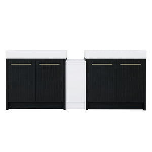 English Elm 84 Inch Freestanding Bathroom Vanity with Integrated Resin Sink, Soft-Close Doors, Shelves & Extra Storage Space Black Chestnut,Glossy White W999S00301