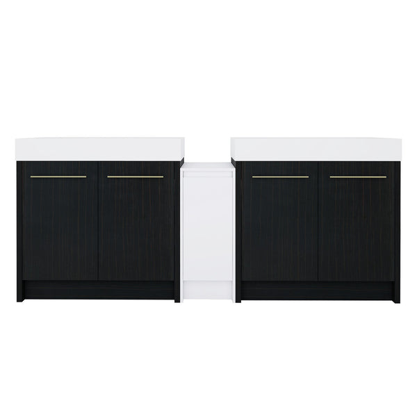 English Elm 84 Inch Freestanding Bathroom Vanity with Integrated Resin Sink, Soft-Close Doors, Shelves & Extra Storage Space Black Chestnut,Glossy White W999S00301