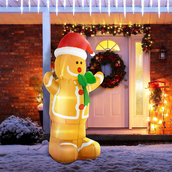 English Elm HOMCOM Inflatable 6ft Snowman with Christmas Tree Lawn Decor, Bright LED Lights and Wind Stakes Multicolor W2225P249969