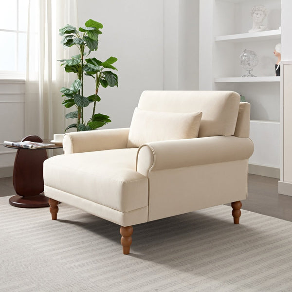 English Elm Mirod Oversized Polyester Accent Chair with Column Legs and Ergonomic Lumbar Support Beige N760S0000028B