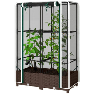 English Elm Crop Cage Raised Garden Bed with Trellis Mesh Enclosure and Built-in Water Reservoir T3971P454868
