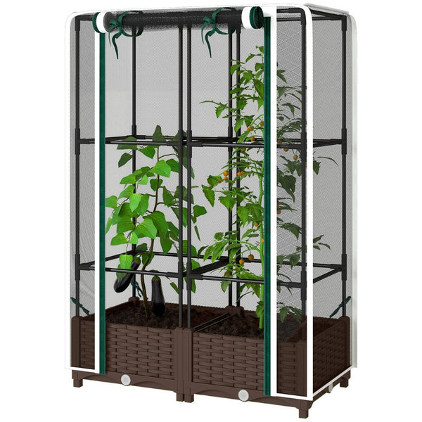 English Elm Crop Cage Raised Garden Bed with Trellis Mesh Enclosure and Built-in Water Reservoir T3971P454868