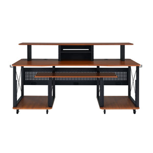 English Elm Megara Cherry & Black Music Desk with Keyboard Tray, Cable Management, Wheels & Multi-Storage Organizing B2726P265726