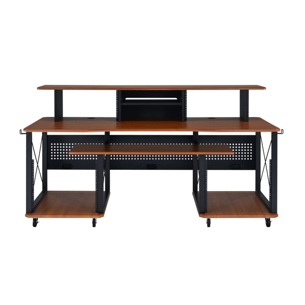 English Elm Megara Cherry & Black Music Desk with Keyboard Tray, Cable Management, Wheels & Multi-Storage Organizing B2726P265726