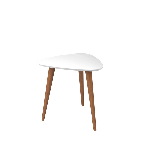 English Elm Utopia 20" Triangle End Table White — Lacquered Triangular Top, Solid Wood Splayed Legs, Sleek Accent B365P398490