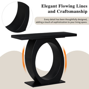 English Elm Mirod Sculptural Console Table Acacia Veneer Gloss Top Egg Base Entryway Accent Black N760P214780B