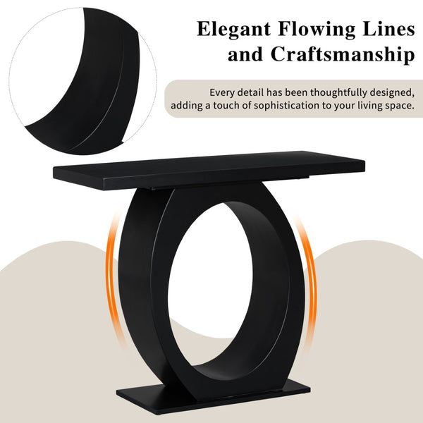 English Elm Mirod Sculptural Console Table Acacia Veneer Gloss Top Egg Base Entryway Accent Black N760P214780B