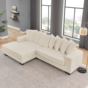 English Elm Corduroy Tufted Sleeper Sectional Sofa – L-Shaped Modular Design With Customizable Footrests In Beige W487S00342