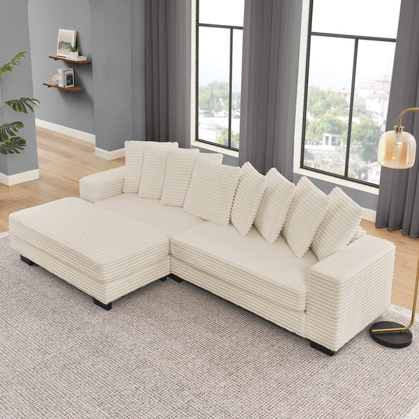 English Elm Corduroy Tufted Sleeper Sectional Sofa – L-Shaped Modular Design With Customizable Footrests In Beige W487S00342