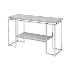 English Elm Modern Minimalist End Table with White Wood Top and Gold-Finish Metal Legs for Chic Living Spaces Chrome,Oak 21.5 L x 52.5 W x 7 H B2741P337715