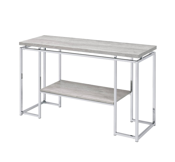 English Elm Modern Minimalist End Table with White Wood Top and Gold-Finish Metal Legs for Chic Living Spaces Chrome,Oak 21.5 L x 52.5 W x 7 H B2741P337715