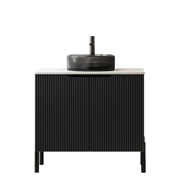 English Elm Turio 30" Freestanding Bathroom Vanity With Sink, Soft-Close Doors, And Elegant Glass Basin Design W2615S00232-GIGA