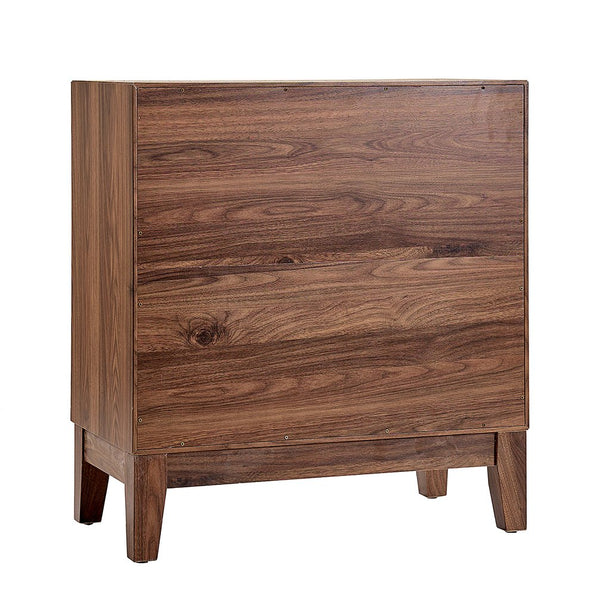 English Elm Double Door Cabinet Walnut Sideboard with Mirror-Style Accents, Removable Shelves & Solid Wood Legs W3417P388709