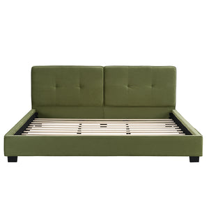 English Elm Christopher Knight Home® - King Size Velvet Bed Frame - Luxurious Olive Green Upholstered Platform Bed With Curved Headboard N757P235227A