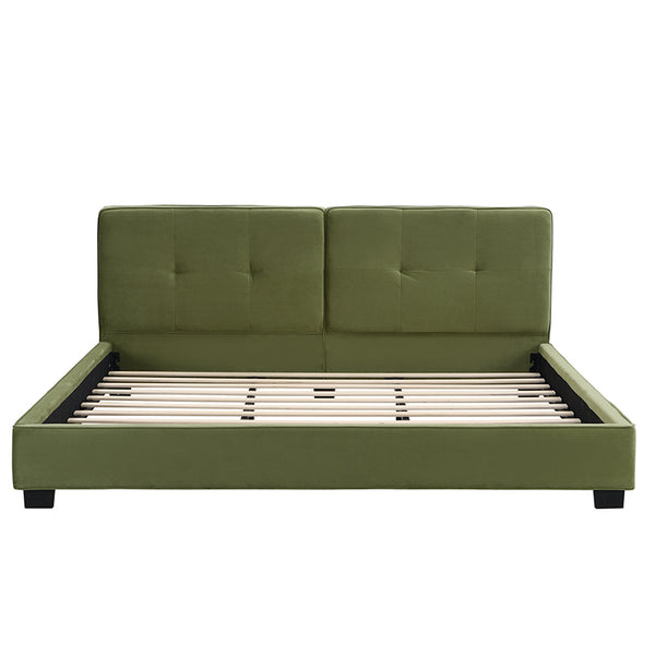English Elm Christopher Knight Home® - King Size Velvet Bed Frame - Luxurious Olive Green Upholstered Platform Bed With Curved Headboard N757P235227A