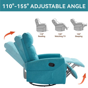 English Elm Manual Rocker Recliner with 360 Swivel Fabric Upholstery for Living Room Comfort W3224P289294
