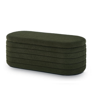 English Elm Modern Boucle Upholstered Oval Bench with Hinged Lid Storage for Bedroom Entryway Dark Green W2186P193118