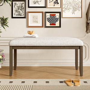 English Elm Upholstered Bench with Padded Seat and Solid Wood Legs, 39.75" Contemporary Entryway and Bedroom Accent Piece Beige+Brown N752P271804D